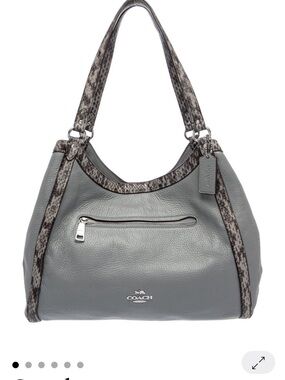 Coach Grey Leather Hobo Shoulder Bag with Snake-Print Trim
